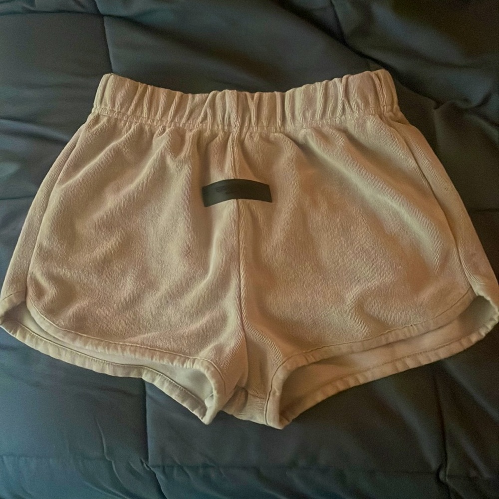 tan colored ESSENTIALS FOG shorts